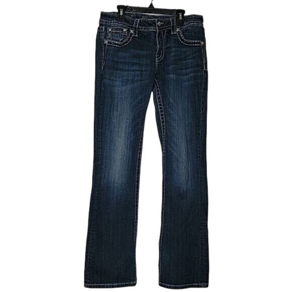 MISS ME Womens Mid-Rise Bootcut Jeans Rhinestone Embellished Pockets 30‎ Denim - Picture 1 of 7